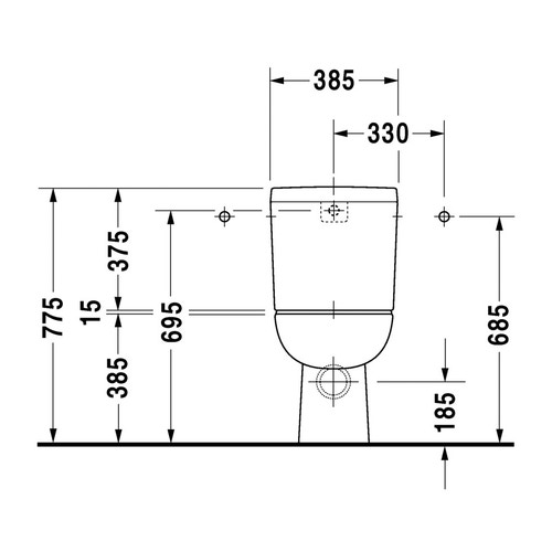 Immagine di Duravit D-CODE vaso monoblocco a pavimento a cacciata, con brida di risciacquo, cassetta non inclusa, per set di allacciamento Vario o per curva di scarico verticale per allacciamento Vario, UWL classe 2, colore bianco 2118090000