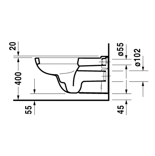 Immagine di Duravit D-CODE vaso sospeso a cacciata Vital per portatori di handicap, senza sedile, con brida di risciacquo, UWL classe 1, colore bianco 22280900002