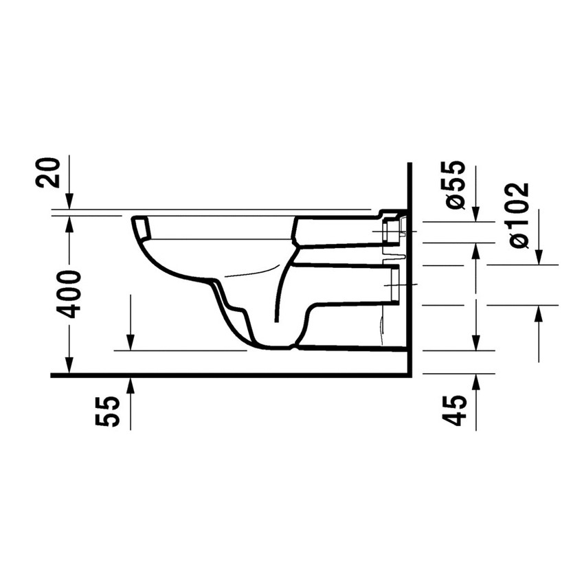 Immagine di Duravit D-CODE vaso sospeso a cacciata Vital per portatori di handicap, senza sedile, con brida di risciacquo, UWL classe 1, colore bianco 22280900002