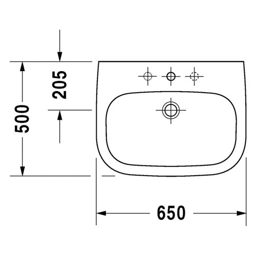 Immagine di Duravit D-CODE lavabo 65 cm con troppopieno e bordo per rubinetteria, lato inferiore smaltato, colore bianco 2310650000