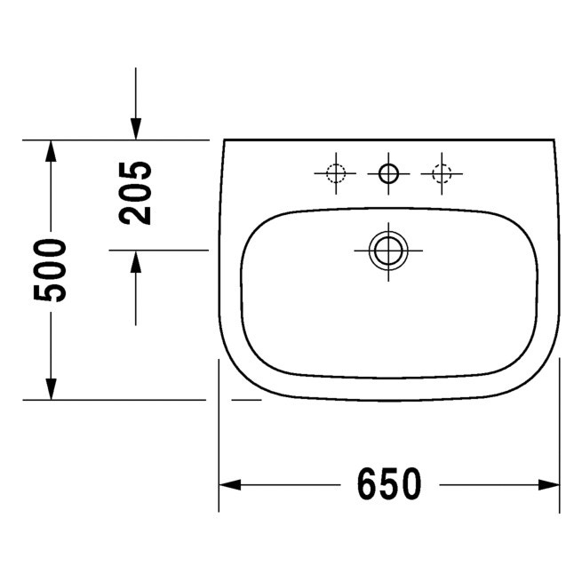Immagine di Duravit D-CODE lavabo 65 cm con troppopieno e bordo per rubinetteria, lato inferiore smaltato, colore bianco 2310650000