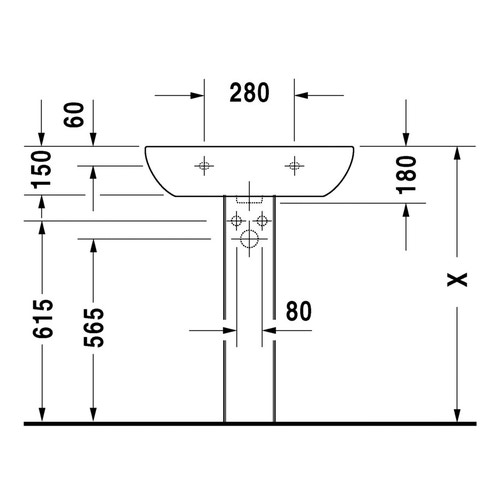 Immagine di Duravit D-CODE lavabo 65 cm con troppopieno e bordo per rubinetteria, lato inferiore smaltato, colore bianco 2310650000