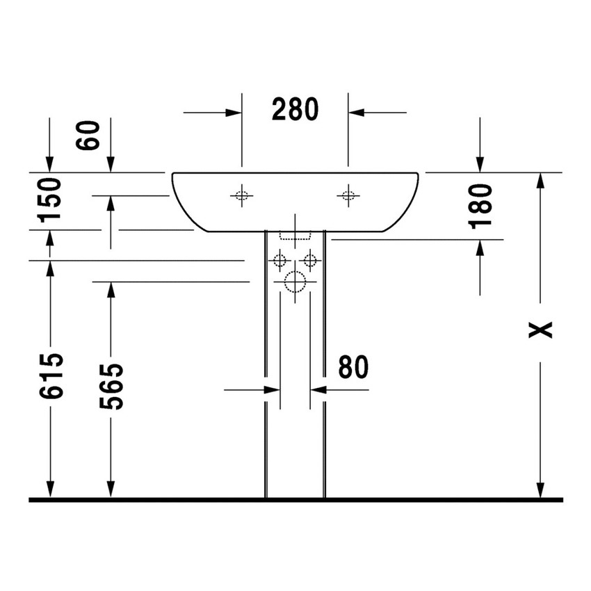 Immagine di Duravit D-CODE lavabo 65 cm con troppopieno e bordo per rubinetteria, lato inferiore smaltato, colore bianco 2310650000
