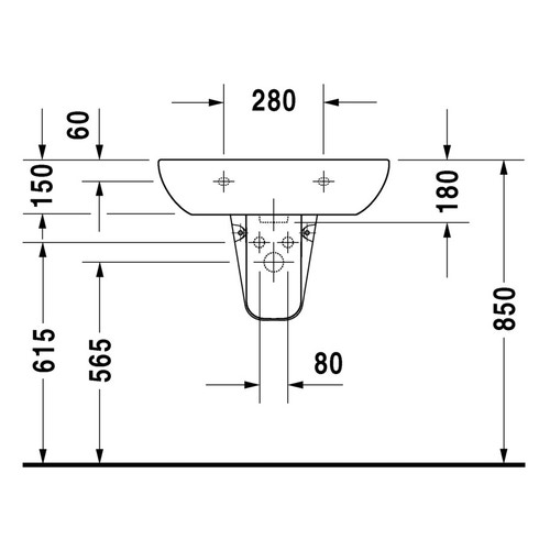 Immagine di Duravit D-CODE lavabo 65 cm con troppopieno e bordo per rubinetteria, lato inferiore smaltato, colore bianco 2310650000