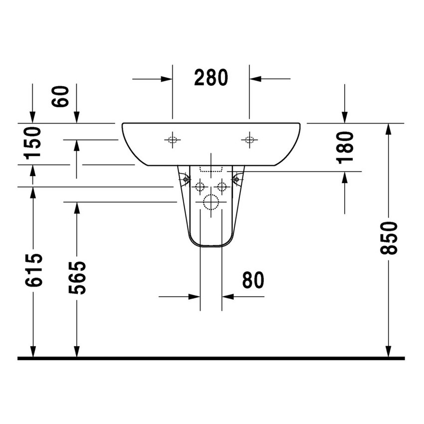 Immagine di Duravit D-CODE lavabo 65 cm con troppopieno e bordo per rubinetteria, lato inferiore smaltato, colore bianco 2310650000