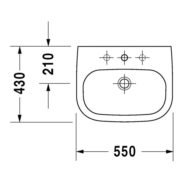 Immagine di Duravit D-CODE lavabo 55 cm con troppopieno e bordo per rubinetteria, lato inferiore smaltato, colore bianco 2310550000