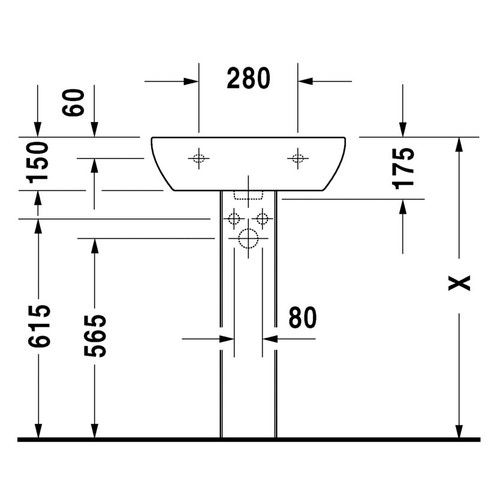 Immagine di Duravit D-CODE lavabo 55 cm con troppopieno e bordo per rubinetteria, lato inferiore smaltato, colore bianco 2310550000