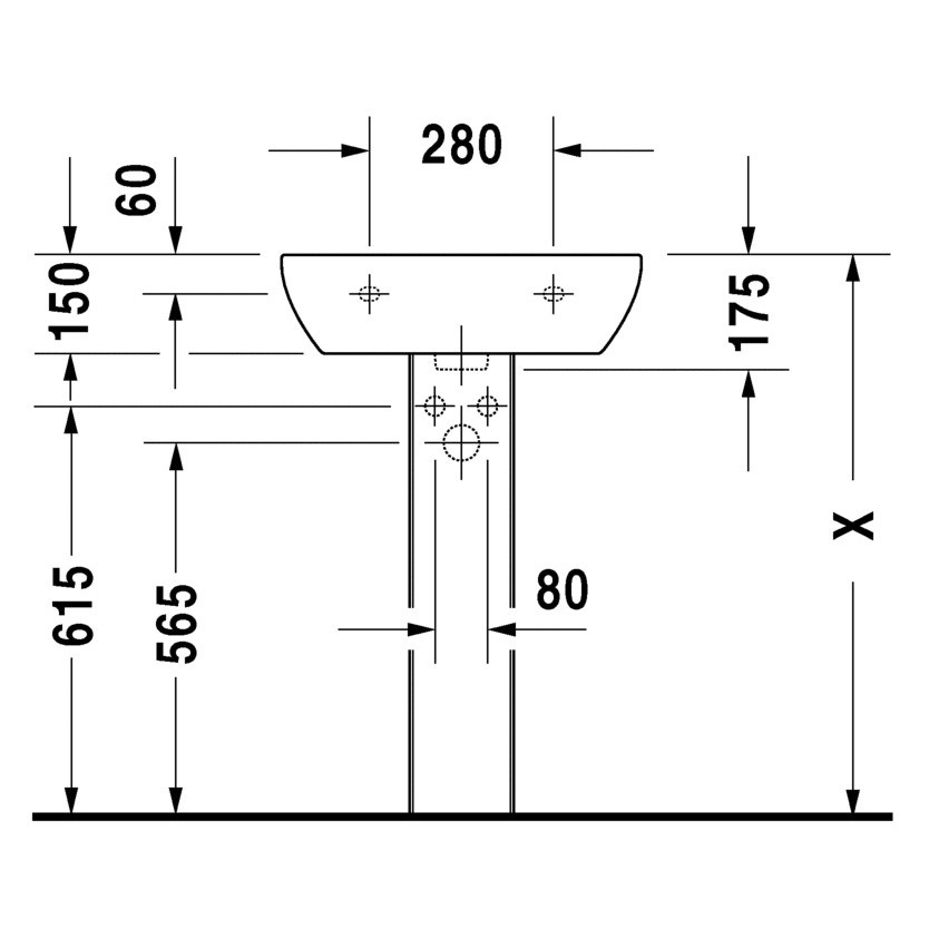 Immagine di Duravit D-CODE lavabo 55 cm con troppopieno e bordo per rubinetteria, lato inferiore smaltato, colore bianco 2310550000