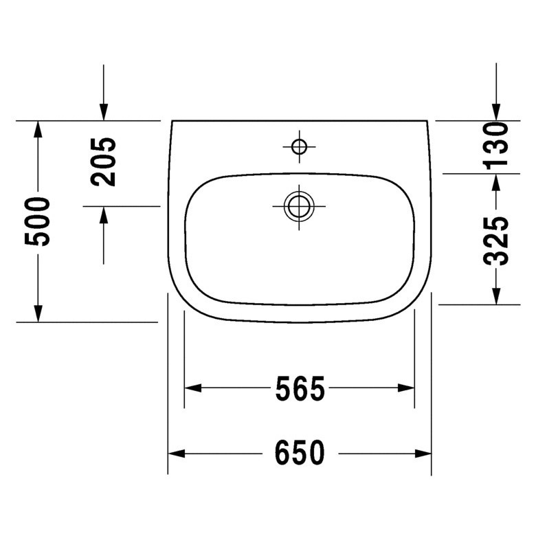 Immagine di Duravit D-CODE lavabo Med monoforo 65 cm a parete, senza troppopieno, con bordo per rubinetteria, lato inferiore smaltato, colore bianco 2311650000