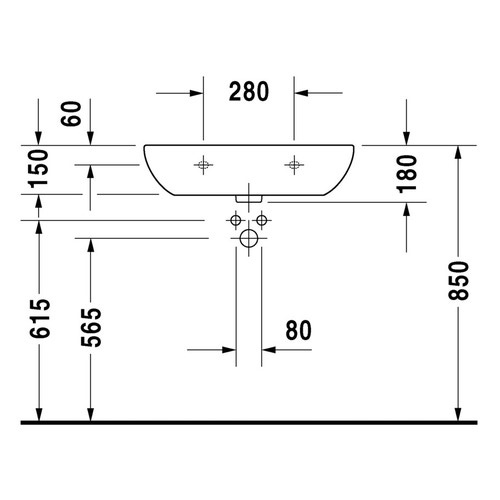 Immagine di Duravit D-CODE lavabo Med monoforo 65 cm a parete, senza troppopieno, con bordo per rubinetteria, lato inferiore smaltato, colore bianco 2311650000