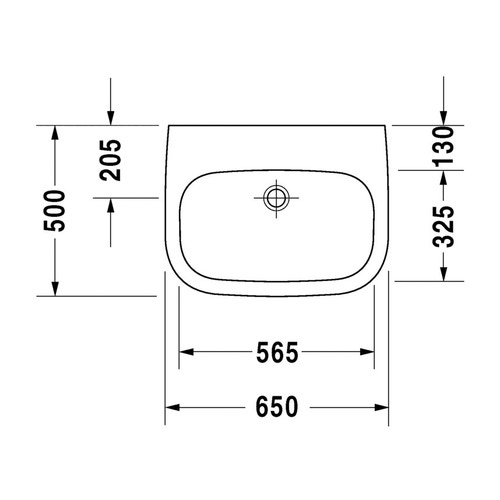 Immagine di Duravit D-CODE lavabo Med senza foro 65 cm a parete, senza troppopieno, con bordo per rubinetteria, lato inferiore smaltato, colore bianco 2311650070