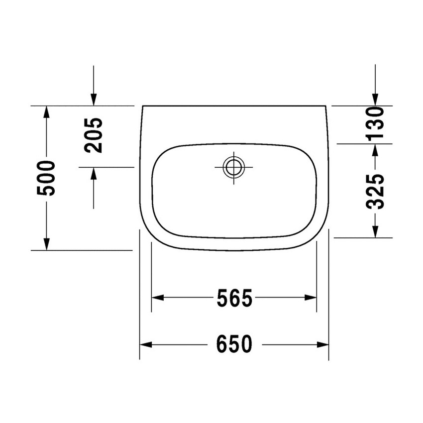 Immagine di Duravit D-CODE lavabo Med senza foro 65 cm a parete, senza troppopieno, con bordo per rubinetteria, lato inferiore smaltato, colore bianco 2311650070