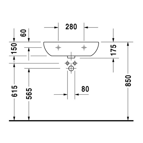 Immagine di Duravit D-CODE lavabo Med monoforo 60 cm a parete, senza troppopieno, con bordo per rubinetteria, lato inferiore smaltato, colore bianco 2311600000