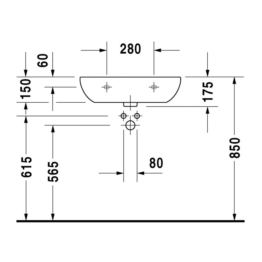 Immagine di Duravit D-CODE lavabo Med monoforo 60 cm a parete, senza troppopieno, con bordo per rubinetteria, lato inferiore smaltato, colore bianco 2311600000