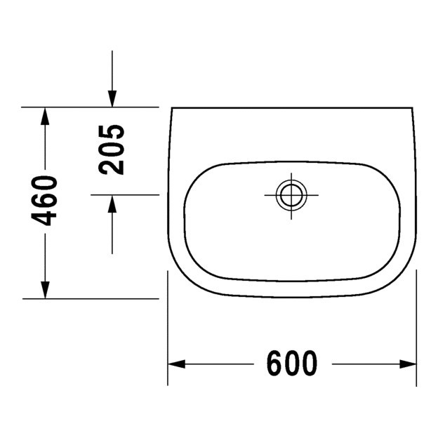 Immagine di Duravit D-CODE lavabo Med senza foro 60 cm a parete, senza troppopieno, con bordo per rubinetteria, lato inferiore smaltato, colore bianco 2311600070