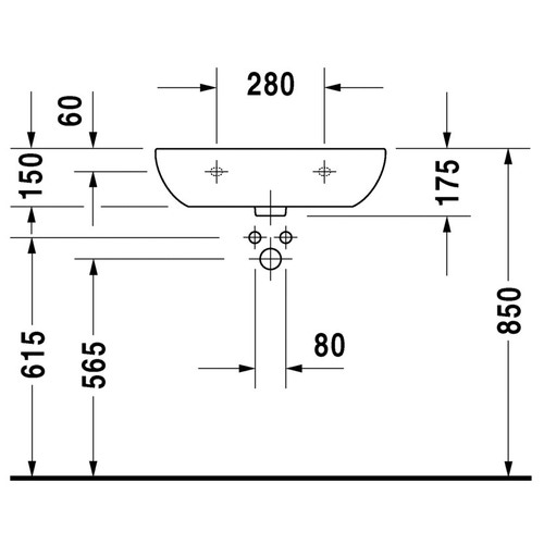 Immagine di Duravit D-CODE lavabo Med senza foro 60 cm a parete, senza troppopieno, con bordo per rubinetteria, lato inferiore smaltato, colore bianco 2311600070
