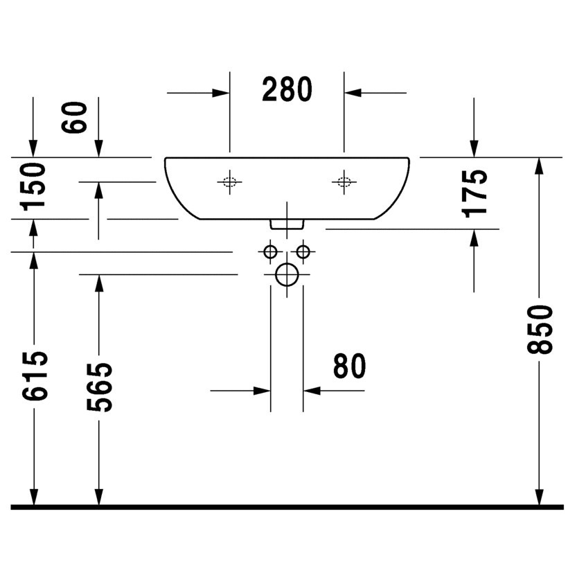 Immagine di Duravit D-CODE lavabo Med senza foro 60 cm a parete, senza troppopieno, con bordo per rubinetteria, lato inferiore smaltato, colore bianco 2311600070