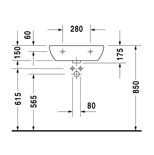 Immagine di Duravit D-CODE lavabo Med monoforo 55 cm a parete, senza troppopieno, con bordo per rubinetteria, lato inferiore smaltato, colore bianco 2311550000