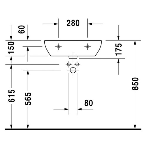 Immagine di Duravit D-CODE lavabo Med senza foro 55 cm a parete, senza troppopieno, con bordo per rubinetteria, lato inferiore smaltato, colore bianco 2311550070