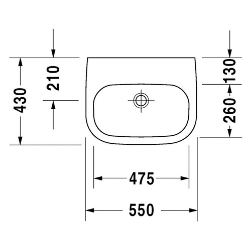 Immagine di Duravit D-CODE lavabo Med senza foro 55 cm a parete, senza troppopieno, con bordo per rubinetteria, lato inferiore smaltato, colore bianco 2311550070