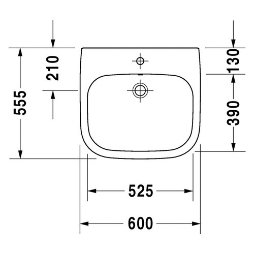 Immagine di Duravit D-CODE lavabo Vital con troppopieno e bordo per rubinetteria, lato inferiore smaltato, colore bianco 23126000002