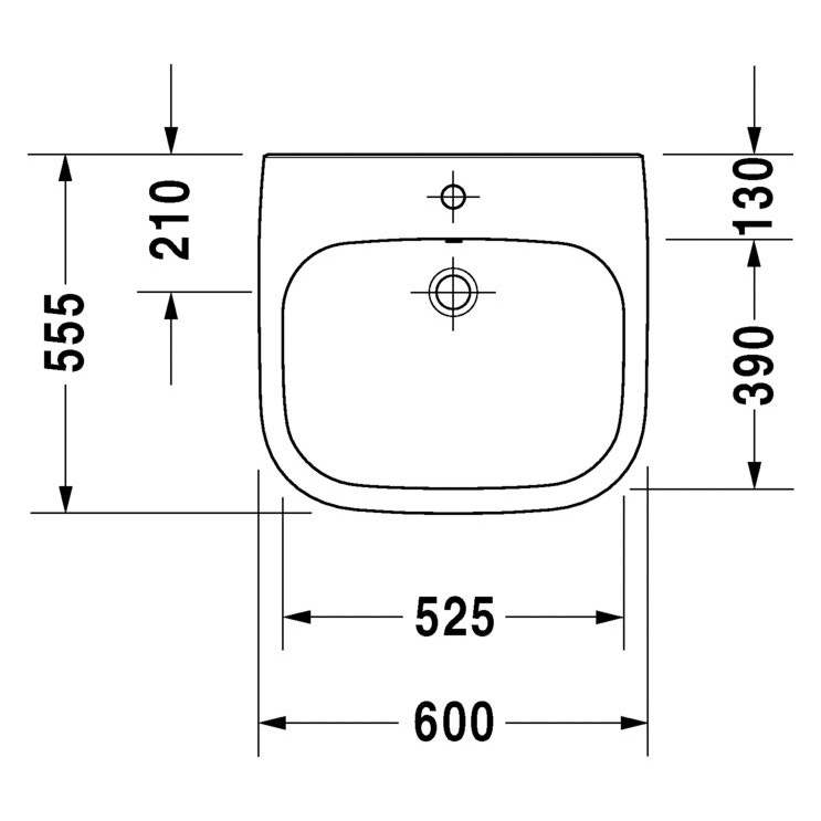 Immagine di Duravit D-CODE lavabo Vital con troppopieno e bordo per rubinetteria, lato inferiore smaltato, colore bianco 23126000002