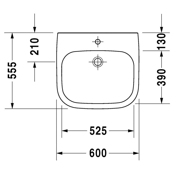 Immagine di Duravit D-CODE lavabo Vital Med monoforo senza troppopieno, con bordo per rubinetteria, lato inferiore smaltato, colore bianco 23136000002