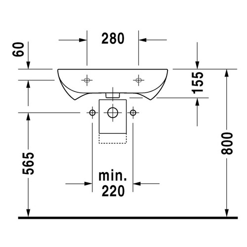 Immagine di Duravit D-CODE lavabo Vital Med monoforo senza troppopieno, con bordo per rubinetteria, lato inferiore smaltato, colore bianco 23136000002