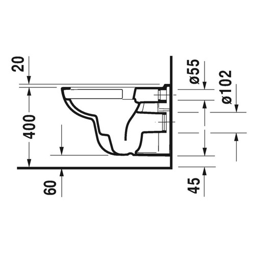 Immagine di Duravit D-CODE vaso sospeso a cacciata Rimless® senza brida, senza sedile del vaso, UWL classe 1, colore bianco 2570090000