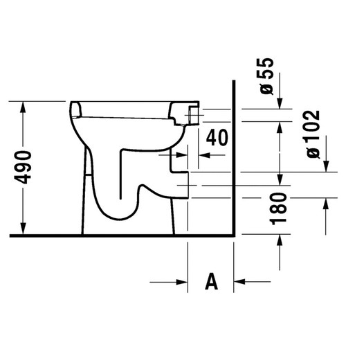 Immagine di Duravit DURAPLUS vaso a pavimento Sudan, per cassetta a incasso o esterna non inclusa, a fondo piano, con scarico orizzontale, + 10 cm di seduta, adatto a portatori di handicap, senza sedile, fabbisogno di acqua di risciacquo 6 l, UWL classe 2, colore bianco 0212090000