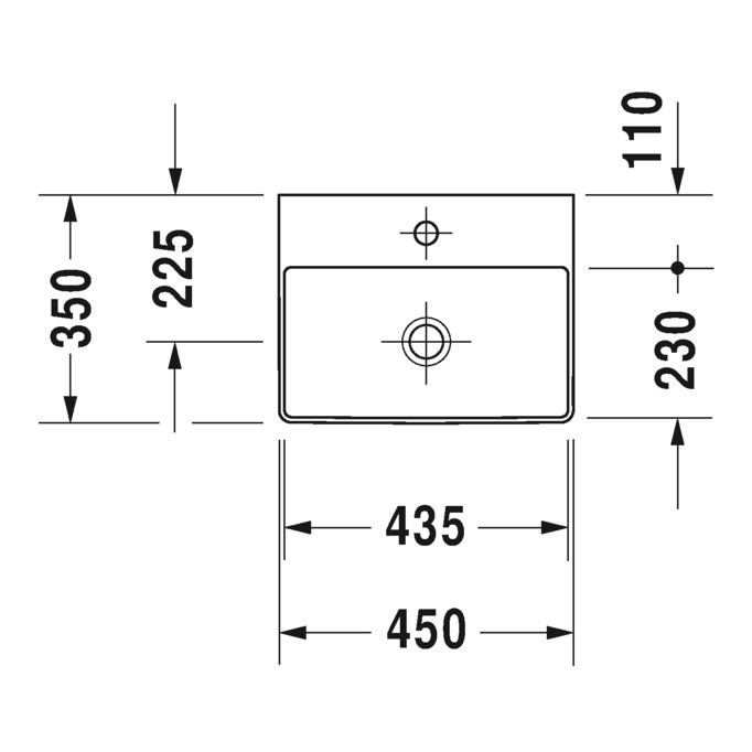 Immagine di Duravit DURASQUARE lavamani rettificato 45 cm monoforo, senza troppopieno, con bordo per rubinetteria, colore bianco 0732450071