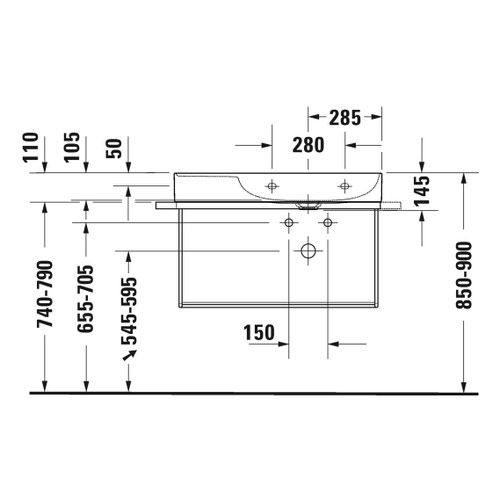 Immagine di Duravit DURASQUARE lavabo consolle asimmetrico 80 cm, monoforo, senza troppopieno, con bordo per rubinetteria, bacino a destra, colore bianco 2349800041