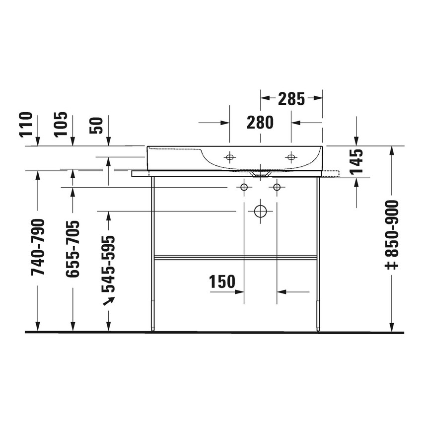 Immagine di Duravit DURASQUARE lavabo consolle asimmetrico 80 cm, con 2 fori per rubinetteria, senza troppopieno, con bordo per rubinetteria, bacino a destra, WonderGliss, colore bianco 23498000401