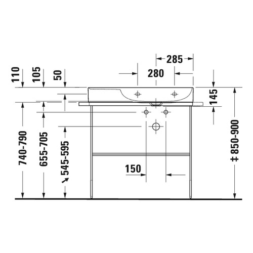 Immagine di Duravit DURASQUARE lavabo consolle asimmetrico 80 cm, senza foro per rubinetteria, senza troppopieno, con bordo per rubinetteria, bacino a destra, colore bianco 2349800070