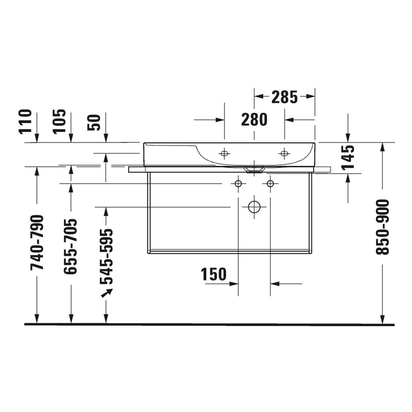 Immagine di Duravit DURASQUARE lavabo consolle asimmetrico rettificato 80 cm monoforo, senza troppopieno, con bordo per rubinetteria, bacino a destra, colore bianco 2349800071