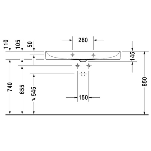 Immagine di Duravit DURASQUARE lavabo consolle 100 cm monoforo, senza troppopieno, con bordo per rubinetteria, lato inferiore smaltato, WonderGliss, colore bianco 23531000411