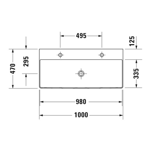Immagine di Duravit DURASQUARE lavabo rettificato 100 cm con 2 fori per rubinetteria, senza troppopieno, con bordo per rubinetteria, colore bianco 2353100072