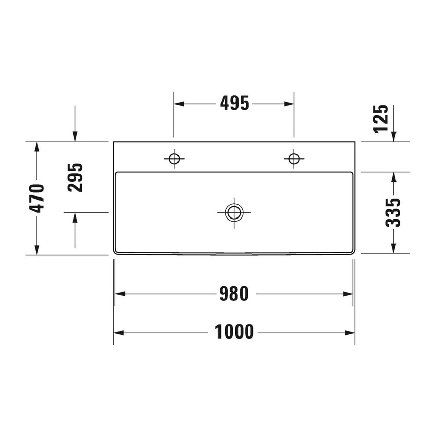 Immagine di Duravit DURASQUARE lavabo rettificato 100 cm con 2 fori per rubinetteria, senza troppopieno, con bordo per rubinetteria, colore bianco 2353100072