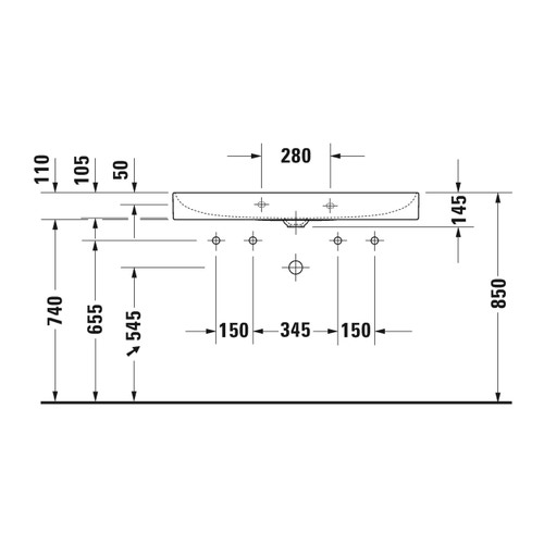 Immagine di Duravit DURASQUARE lavabo rettificato 100 cm con 2 fori per rubinetteria, senza troppopieno, con bordo per rubinetteria, colore bianco 2353100072