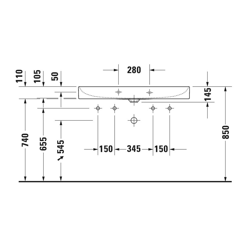Immagine di Duravit DURASQUARE lavabo rettificato 100 cm con 2 fori per rubinetteria, senza troppopieno, con bordo per rubinetteria, colore bianco 2353100072