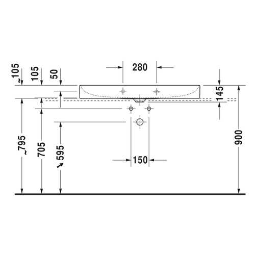 Immagine di Duravit DURASQUARE lavabo rettificato 100 cm monoforo, senza troppopieno, con bordo per rubinetteria, colore bianco 2353100071