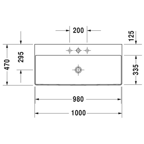 Immagine di Duravit DURASQUARE lavabo rettificato 100 cm monoforo, senza troppopieno, con bordo per rubinetteria, WonderGliss, colore bianco 23531000711