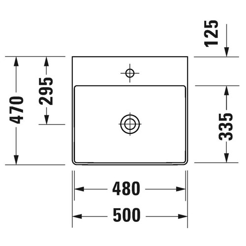 Immagine di Duravit DURASQUARE lavabo consolle 50 cm monoforo, senza troppopieno, con bordo per rubinetteria, lato inferiore smaltato, colore bianco 2353500041