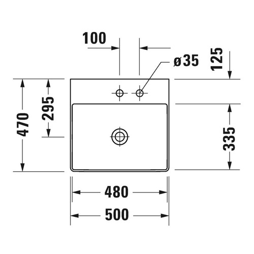 Immagine di Duravit DURASQUARE lavabo consolle rettificato 50 cm con 2 fori per rubinetteria, senza troppopieno, con bordo per rubinetteria, colore bianco 2353500014