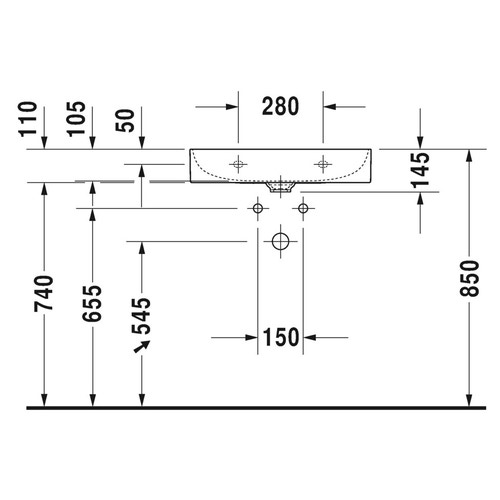 Immagine di Duravit DURASQUARE lavabo consolle 60 cm monoforo, senza troppopieno, con bordo per rubinetteria, lato inferiore smaltato, WonderGliss, colore bianco 23536000411