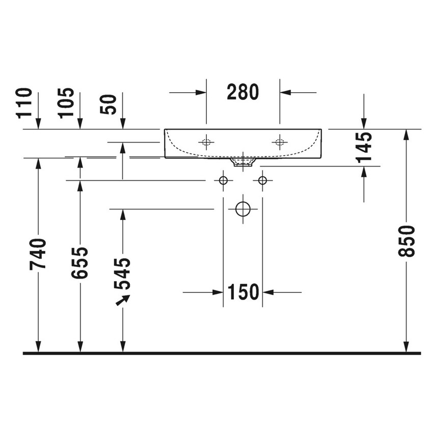 Immagine di Duravit DURASQUARE lavabo consolle 60 cm monoforo, senza troppopieno, con bordo per rubinetteria, lato inferiore smaltato, WonderGliss, colore bianco 23536000411