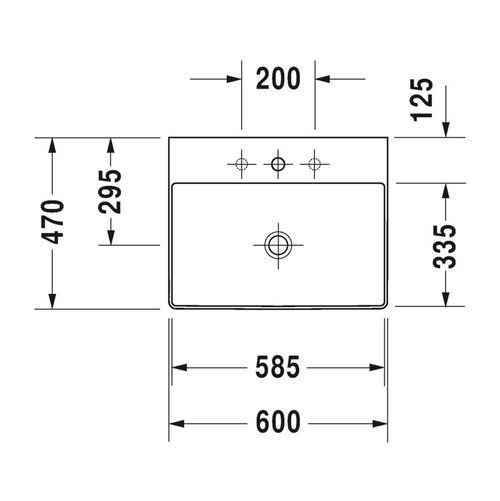 Immagine di Duravit DURASQUARE lavabo consolle rettificato 60 cm monoforo, senza troppopieno, con bordo per rubinetteria, WonderGliss, colore bianco 23536000711