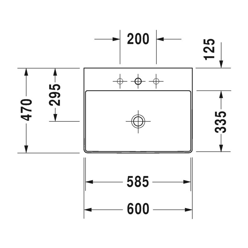Immagine di Duravit DURASQUARE lavabo consolle rettificato 60 cm monoforo, senza troppopieno, con bordo per rubinetteria, WonderGliss, colore bianco 23536000711