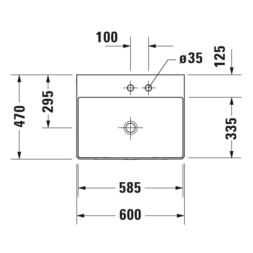 Immagine di Duravit DURASQUARE lavabo consolle rettificato 60 cm con 2 fori per rubinetteria, senza troppopieno, con bordo per rubinetteria, WonderGliss, colore bianco 23536000141