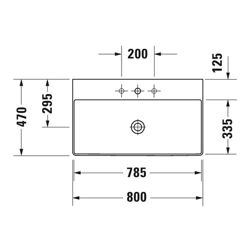 Immagine di Duravit DURASQUARE lavabo consolle 80 cm senza foro per rubinetteria, senza troppopieno, con bordo per rubinetteria, lato inferiore smaltato, WonderGliss, colore bianco 23538000701